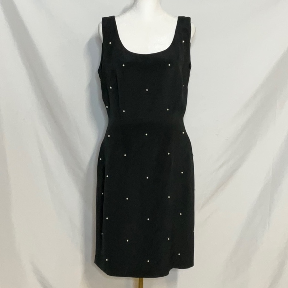 Paul Alexander Black Classic Silk Dress with Pearl Accents Size 12